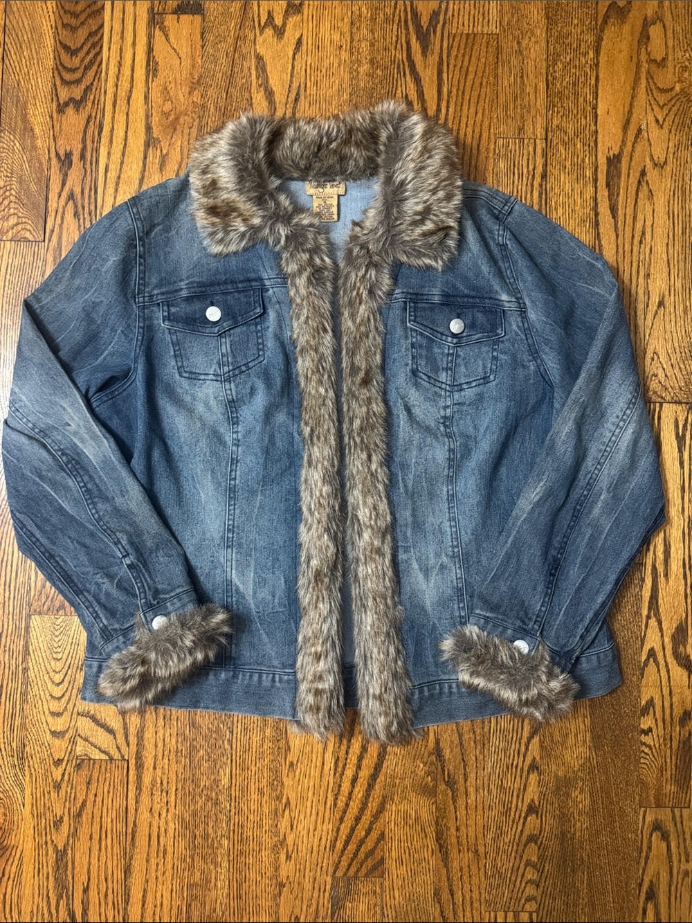 Y2K Midnight Velvet Faux Fur Trim Denim Jacket XL Boho Western Festival